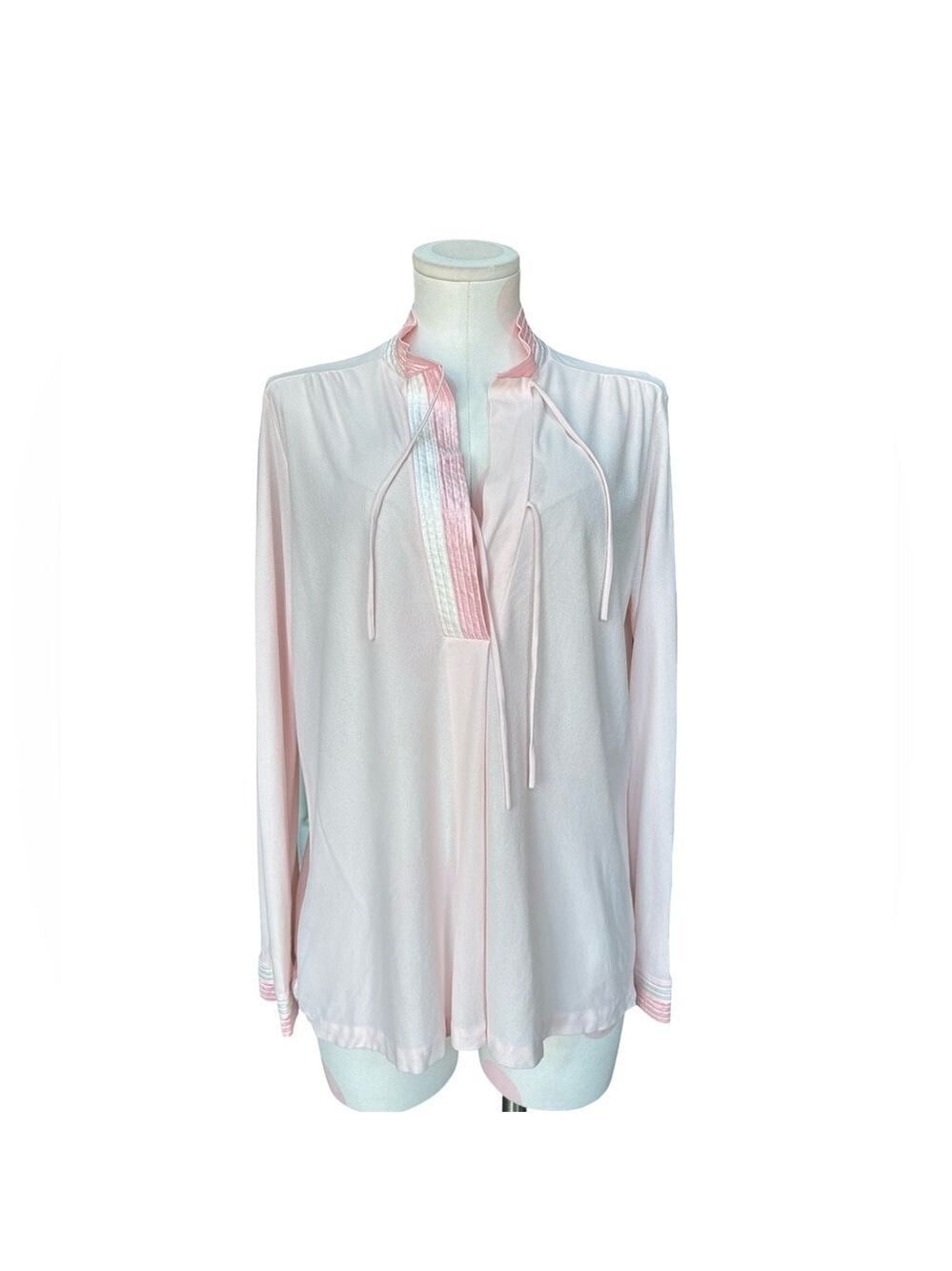 Vintage union made  sheer tie front blouse -blush pink - medium